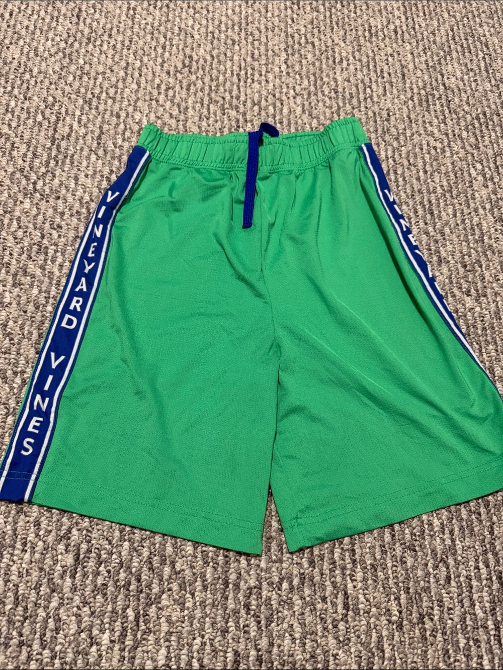 Vineyard Vines Green Athletic Mesh Shorts with Blue Side Panels